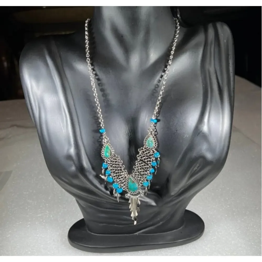 Vintage Natural Stone Hand Crafted Wire Wrap Necklace 80s 90s Southwestern Look - Picture 6 of 16